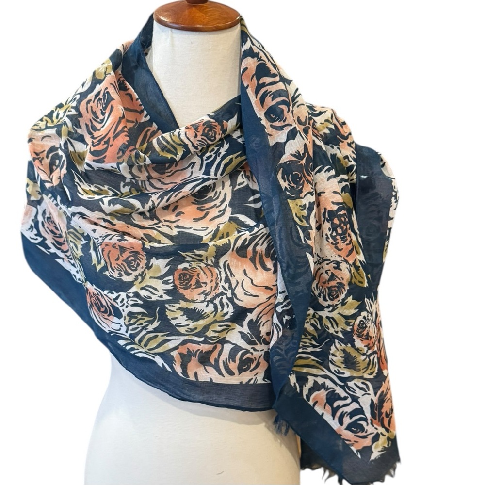 Floral Patterned 20x70” NEW Scarf - Blue and Pink
